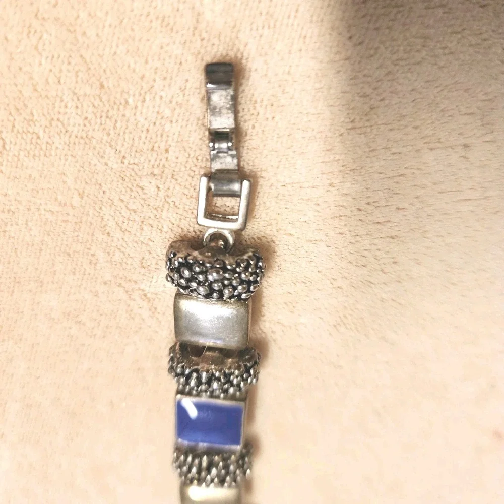 Lapis Blue & Silver Colored Link Bracelet 7.5 